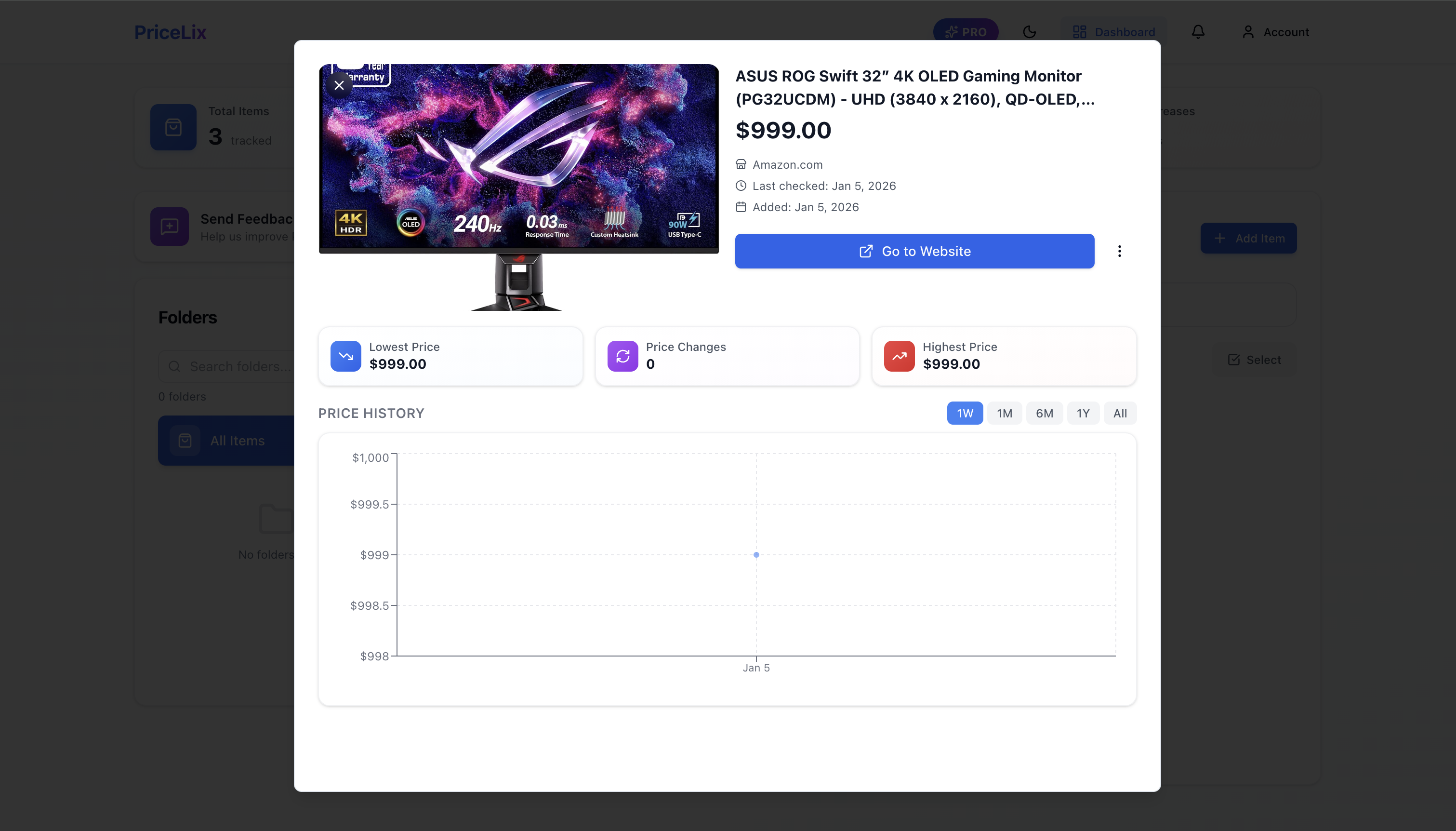 PriceLix price history chart showing lowest price, highest price, and price trends
